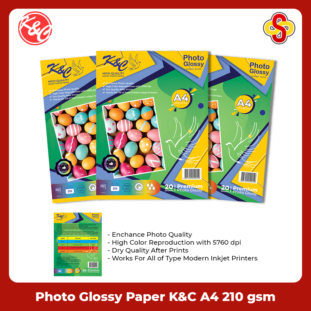 Glossy Paper Photo / Kertas Foto Mengkilap K&C A4 210 gsm Isi 20 Lembar